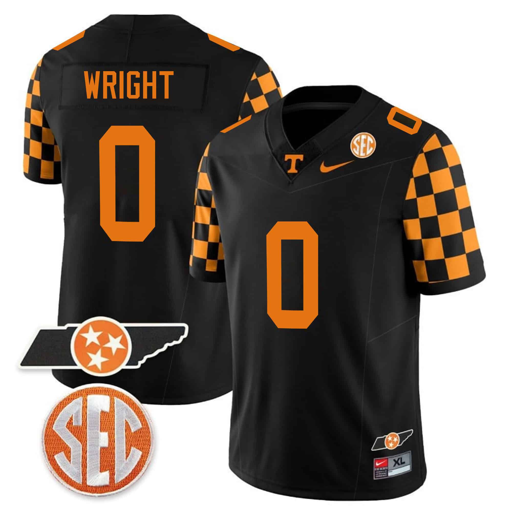 Men Tennessee Volunteers #0 Wright Black 2024 Nike Checkerboard & Alternate NCAA Jersey style 1->ncaa teams->NCAA Jersey